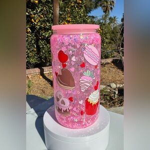 Hearts Donuts cookies cupcake treats snow globe glass tumbler 16oz